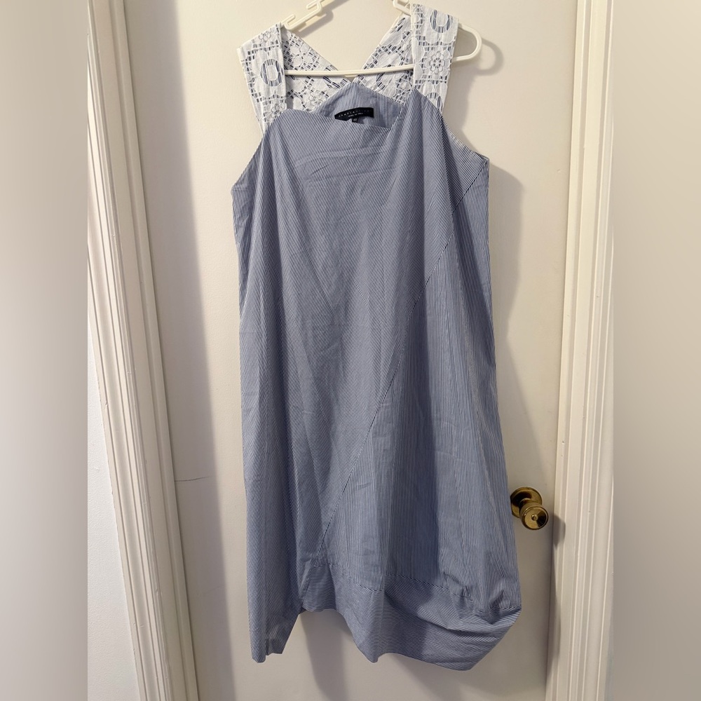 Pamela Milano Blue Striped lace straps Asymmetrical Sleeveless Dress Sz 48